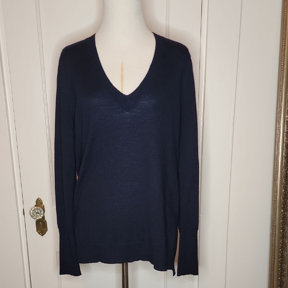 J. Crew Tops - J. Crew Deep Blue Knit V Neck Merino Wool Top